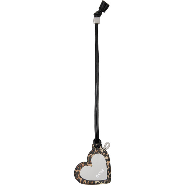  Ganni Beige Leopard Print Bou Heart Mirror Keychain 