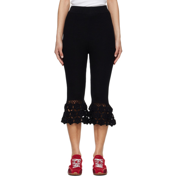  Ganni Black Cotton Crochet Capri Trousers 