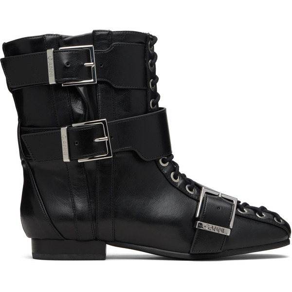  Ganni Black Eyelets Lace Up Boots 