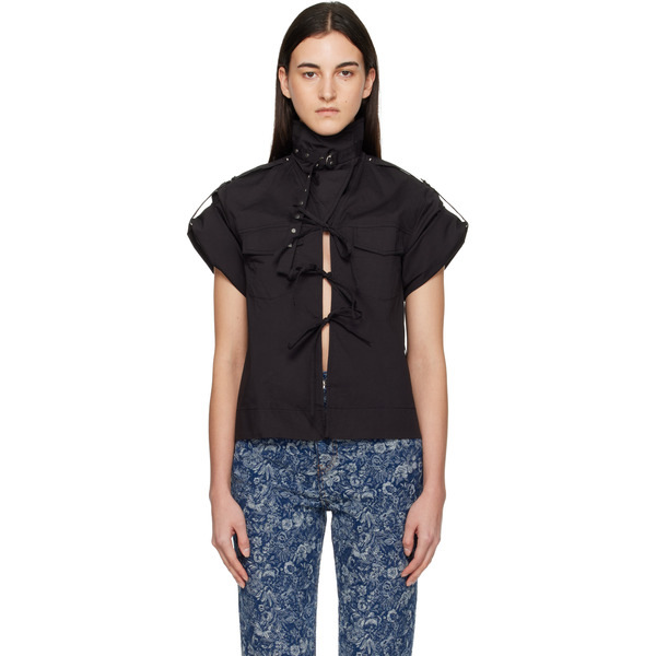  Ganni Black Stretch Cotton Blouse 