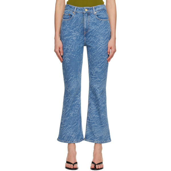  Ganni Blue Straight 3d Laser Betzy Cropped Jeans 