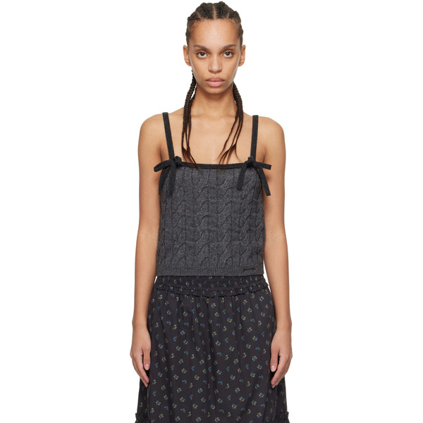  Ganni Gray Cashmere Mix Strap Tank Top 