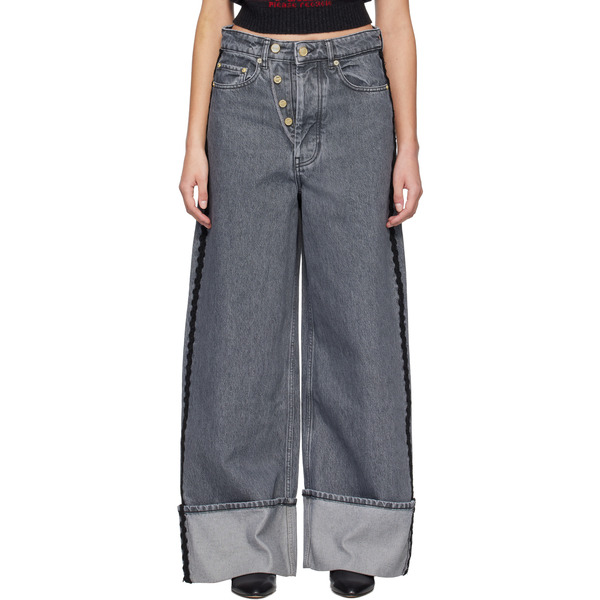  Ganni Gray Double Fly Baggy Jeans 