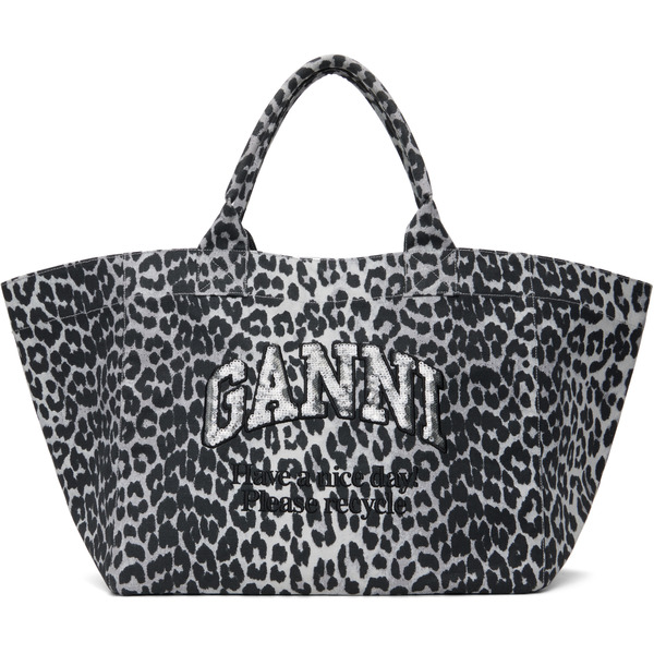  Ganni Gray Leopard Sequin Xxl Tote 