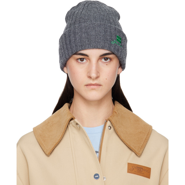  Ganni Gray Wool Knit Beanie 
