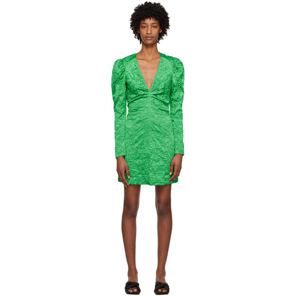  Ganni Green Crinkled Minidress 