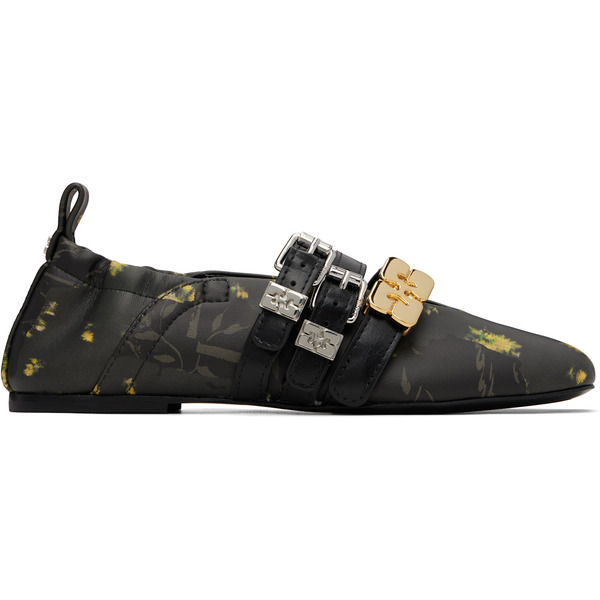  Ganni Green Sue Triple Printed Ballerina Flats 