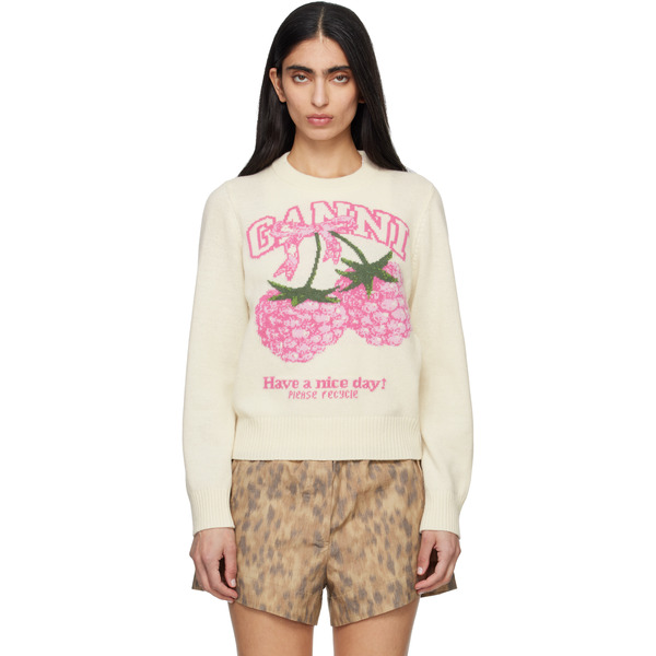  Ganni Off-white Graphic Wool Sweater 