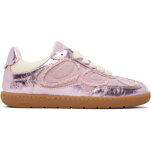  Ganni Pink Crinkle Metallic Sneakers 