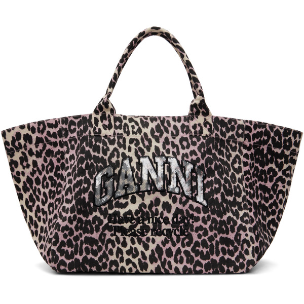  Ganni Pink Leopard Sequin Xxl Tote 