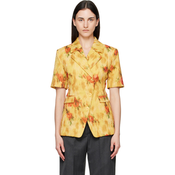  Ganni Yellow Shibori Organza Blazer 