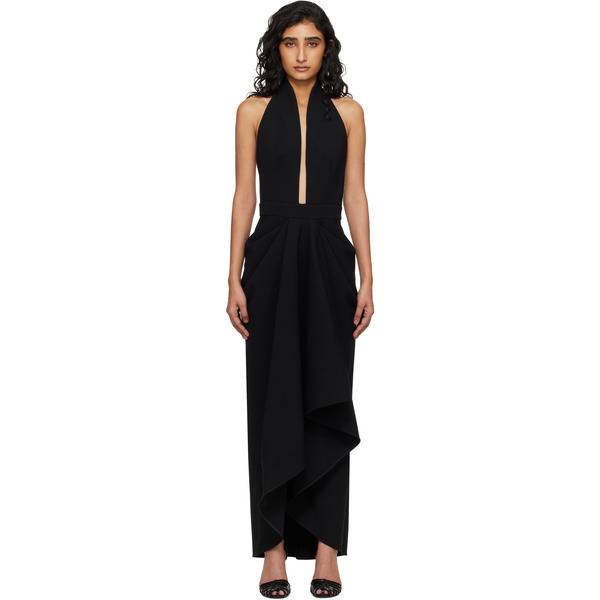  Givenchy Black Draped Wool Maxi Dress 