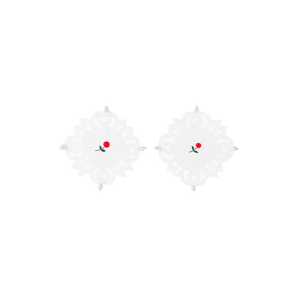 Gohar World White Embroidered Flower Lace & Pearl Coaster Set 