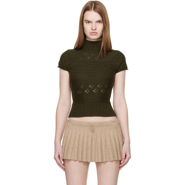  Guizio Khaki Vivienne Short Sleeve Cable Turtleneck 