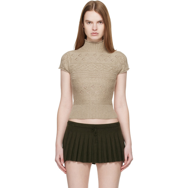  Guizio Taupe Vivienne Short Sleeve Cable Turtleneck 