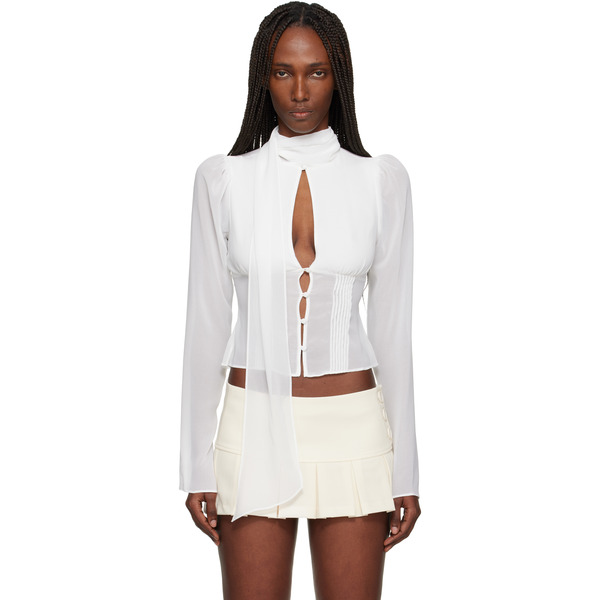  Guizio White Ara Long Sleeve Blouse 