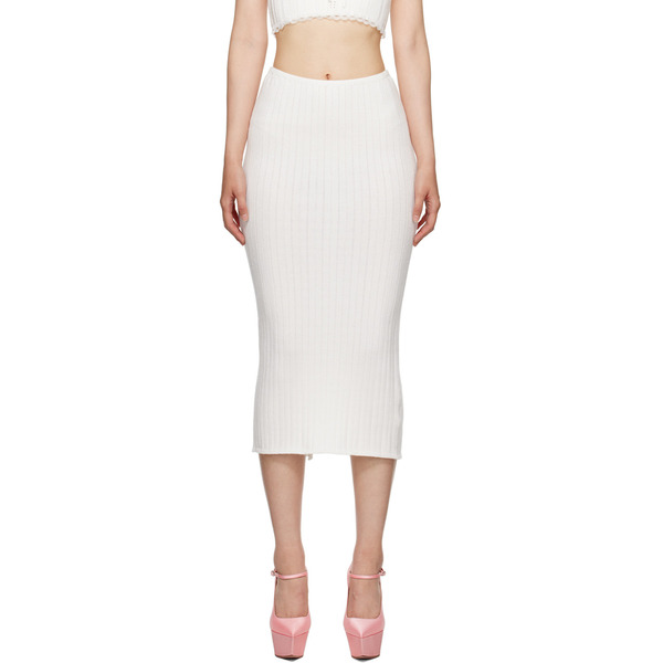  Guizio White Ribbed Midi Skirt 