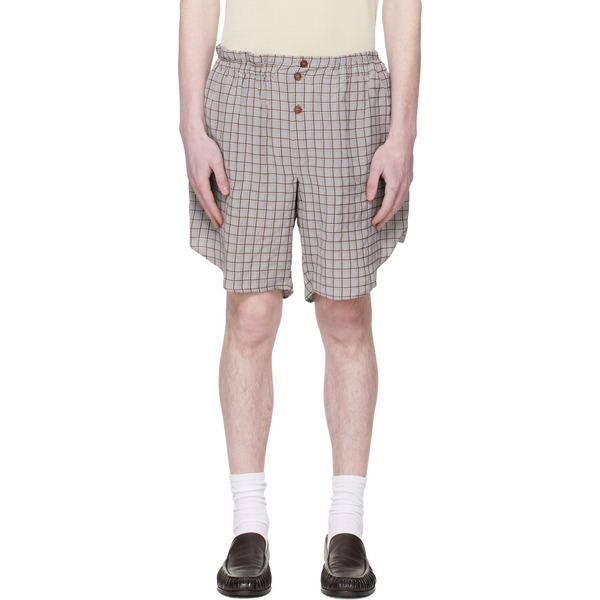 Hed Mayner Gray & Brown Checked Shorts 