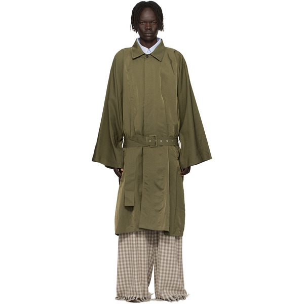  Hed Mayner Green Crinkled Trench Coat 