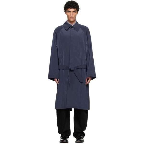  Hed Mayner Navy Crinkled Trench Coat 