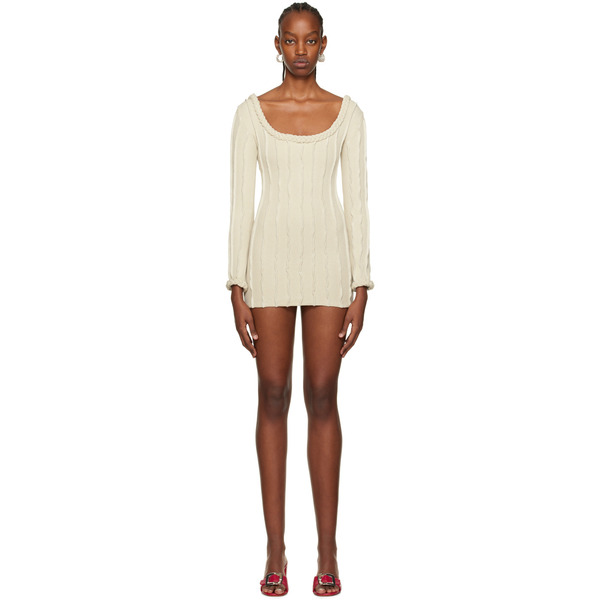  Helenamanzano Beige Braided 3d Stripe Minidress 