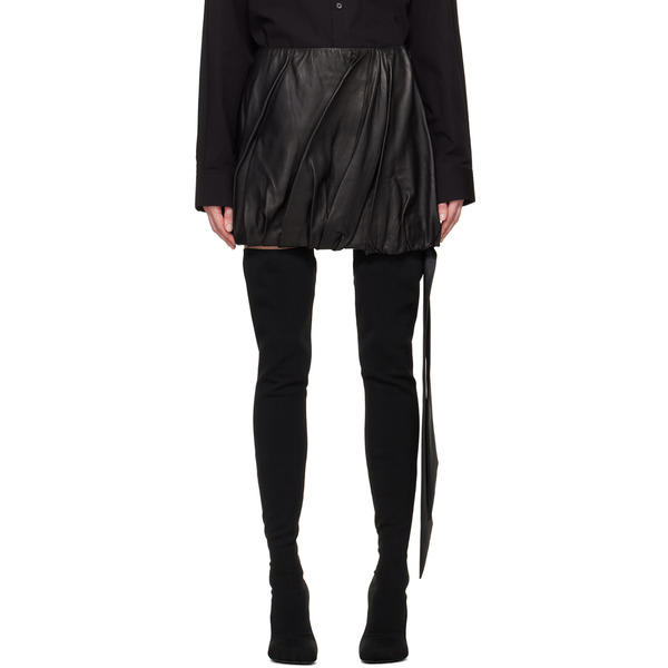  Helmut Lang Black Ballooned Leather Miniskirt 