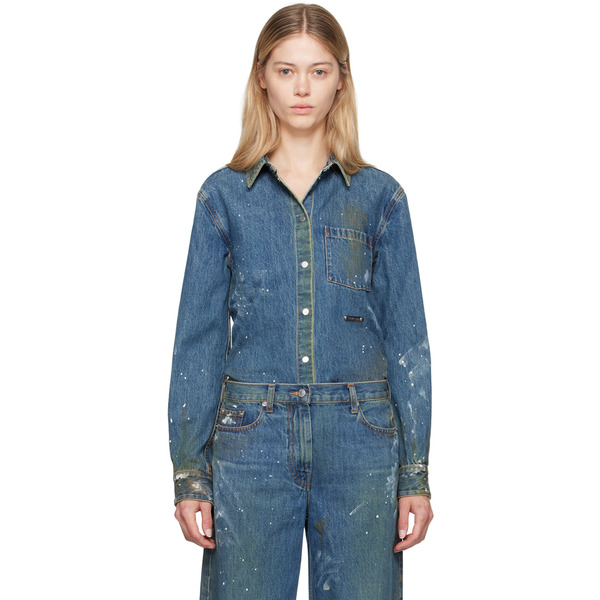  Helmut Lang Indigo Painted Denim Shirt 
