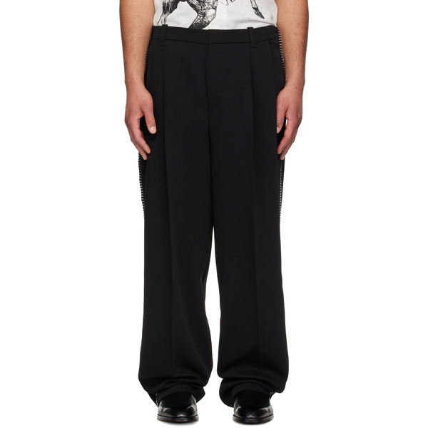  Hugo Black Pleat-front Whipstitch Detail Trousers. 