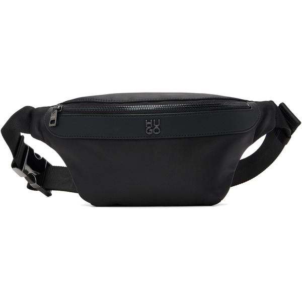  Hugo Black Stacked Logo Belt Bag 