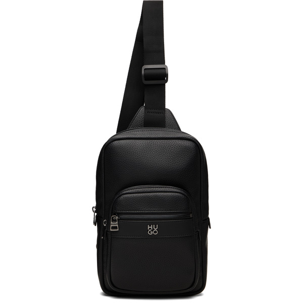  Hugo Black Stacked-logo Mono Strap Bag 