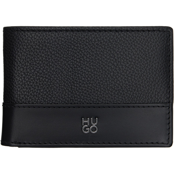  Hugo Black Stacked-logo Slim Leather Wallet 