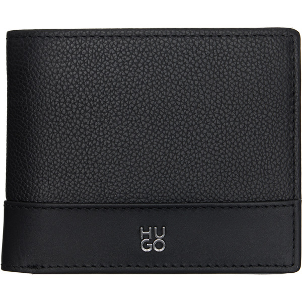  Hugo Black Stacked-logo Trifold Leather Wallet 