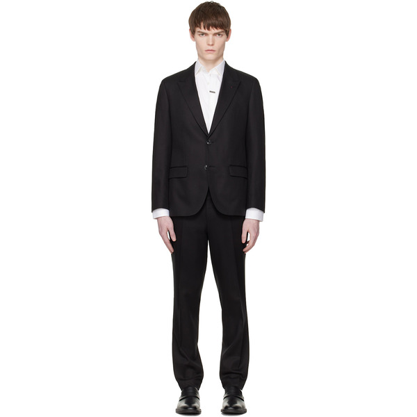  Hugo Black Three-piece Slim-fit Twill Suit 