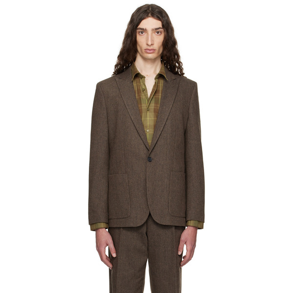  Hugo Brown Extra-slim-fit Herringbone Blazer 