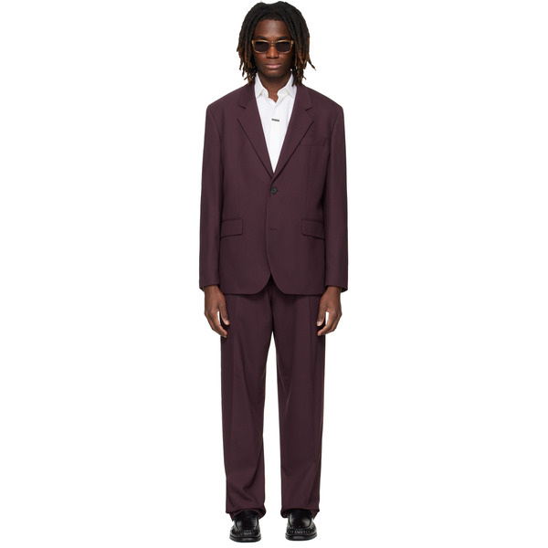  Hugo Burgundy Two-piece Modern-fit Stretch Twill Suit 