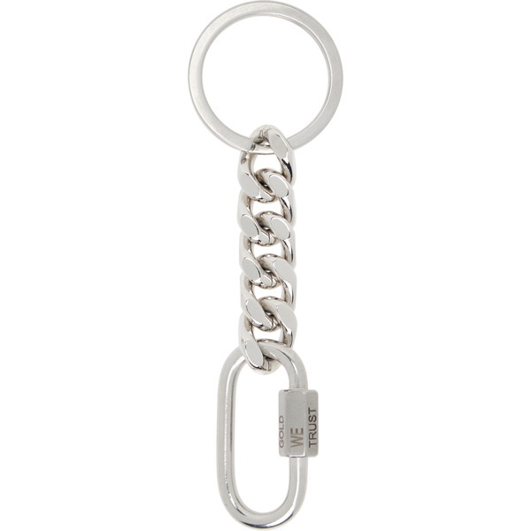  In Gold We Trust Paris Silver Curb Chain Keychain 