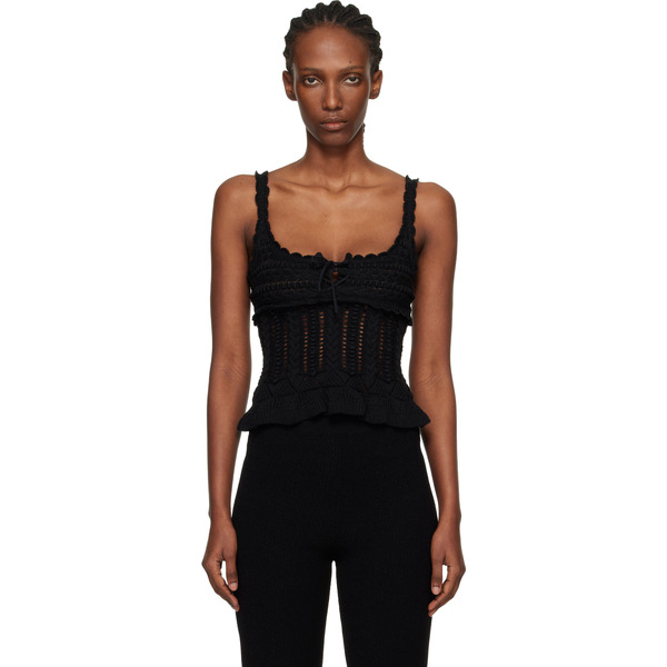  Isabel Marant Etoile Black Neves Frilly Cotton Knit Top 