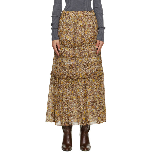  Isabel Marant Etoile Brown & Khaki Volomia Maxi Skirt 
