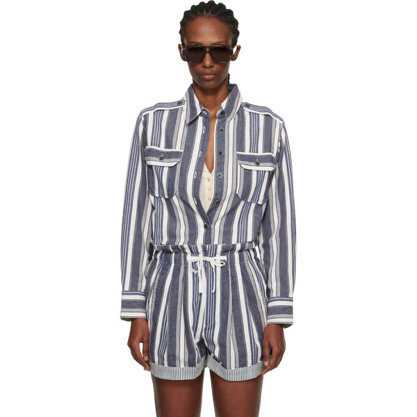  Isabel Marant Etoile Navy & Off-white Gelva Summer Striped Shirt 