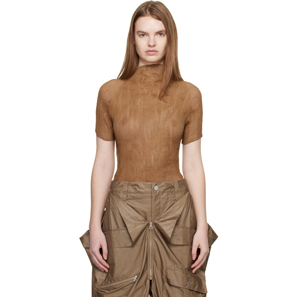  Issey Miyake Beige Chiffon Twist 3 Top 