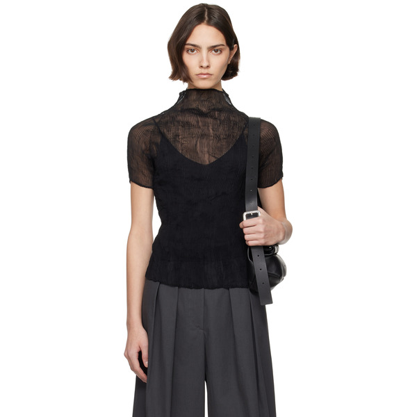  Issey Miyake Black Chiffon Twist Bk/wt-56 Turtleneck 