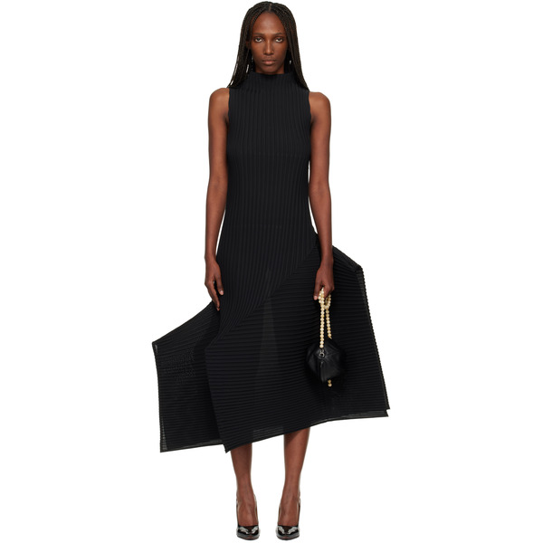  Issey Miyake Black Fold Pleats Midi Dress 