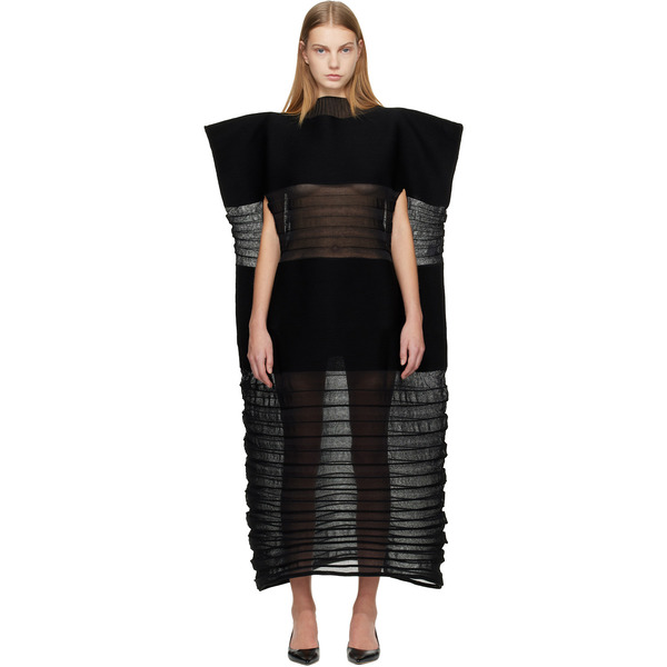  Issey Miyake Black Moving Knit Maxi Dress 