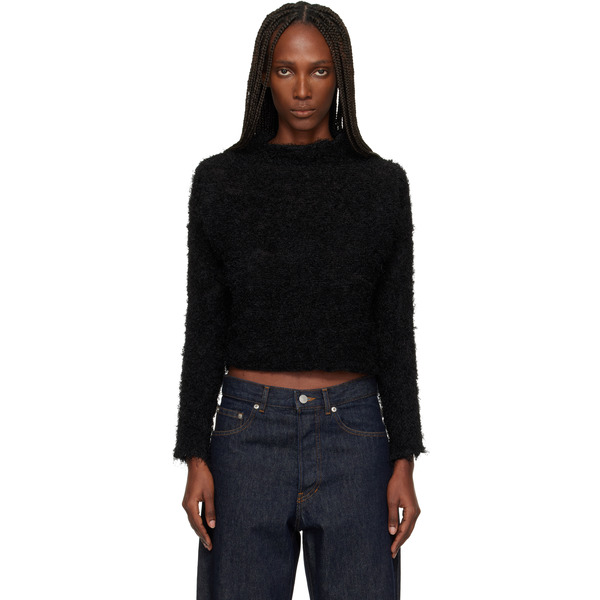  Issey Miyake Black Shifted Fuzzy Pleats Sweater 