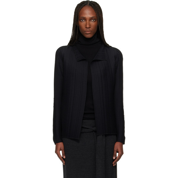  Issey Miyake Black Wooly Pleats Cardigan 