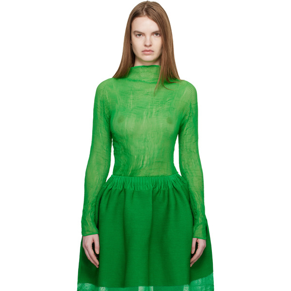  Issey Miyake Green Chiffon Twist 3 Top 