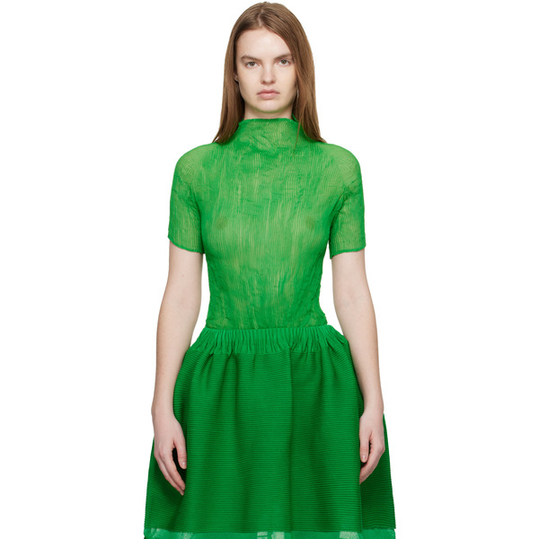  Issey Miyake Green Chiffon Twist 3 Top 