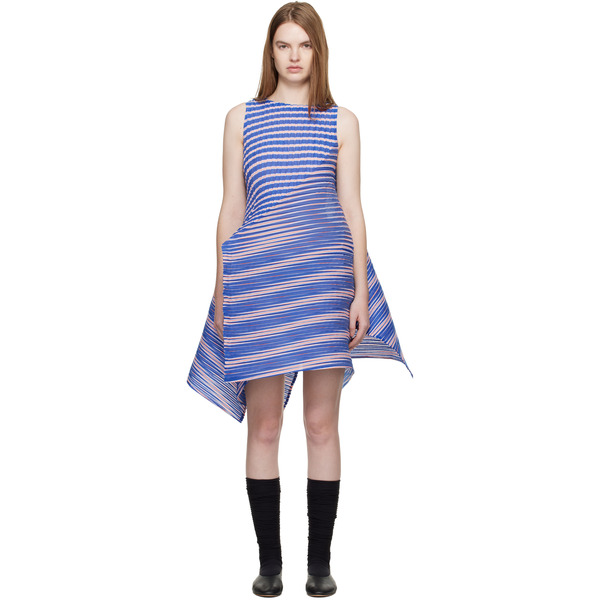  Issey Miyake Navy Generic Stripes Machine Pleats Minidress 