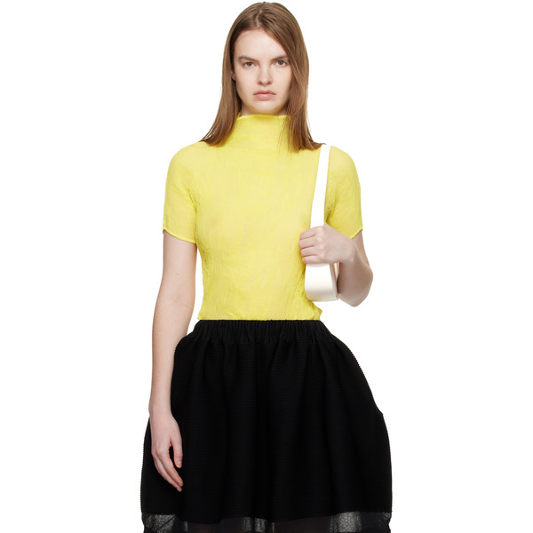  Issey Miyake Yellow Chiffon Twist 3 Top 