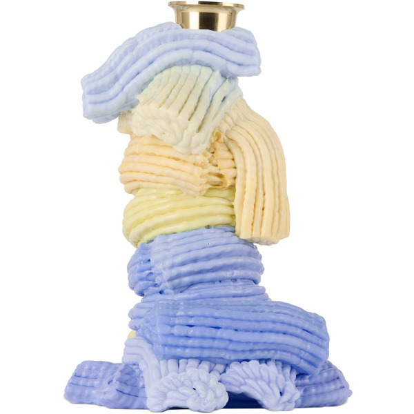  James Shaw Blue & Yellow Plastic Baroque Candle Holder 